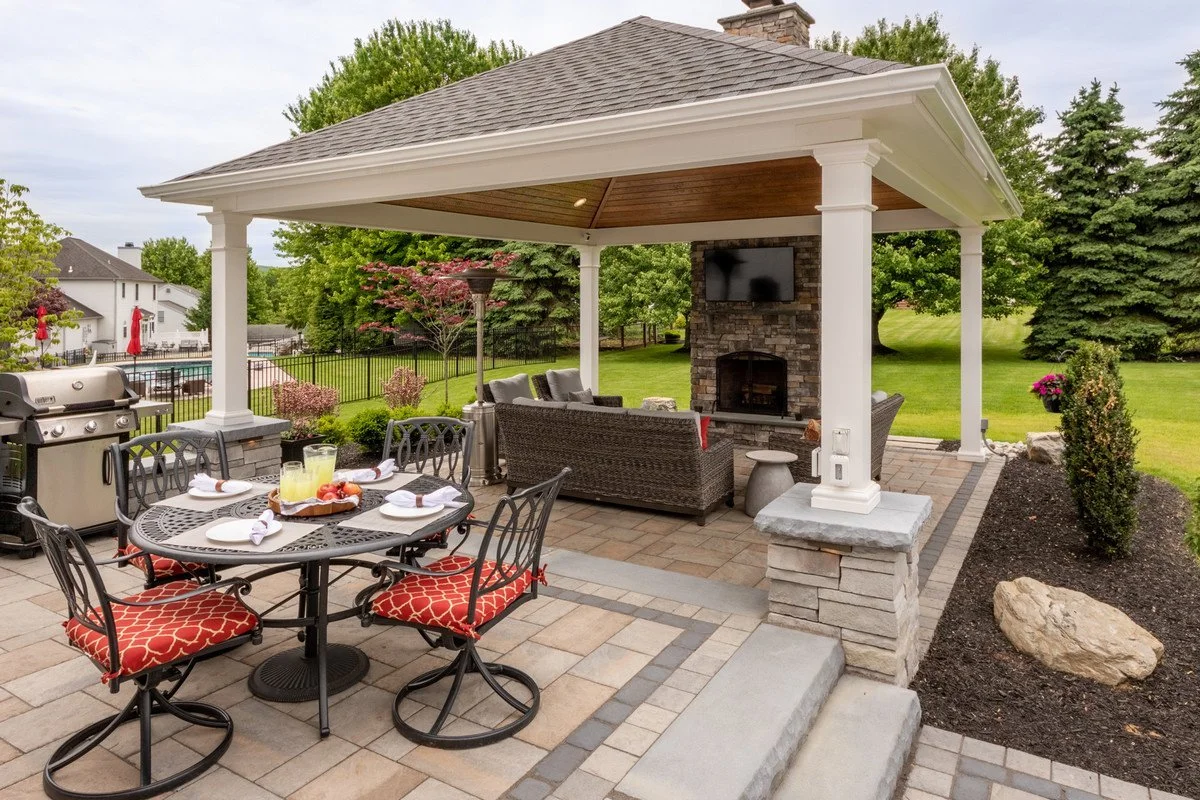 Residential backyard pergola